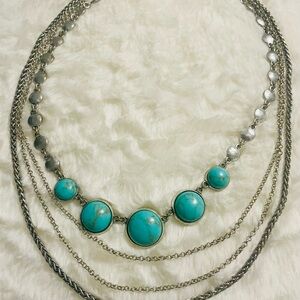 Lucky Brand Silver and Turquoise Multi-Layer Necklace